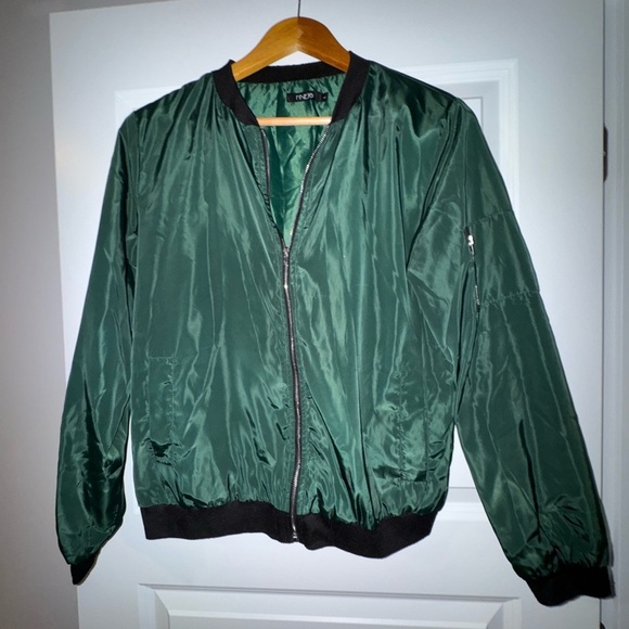 Jackets & Blazers - Green Satin Bomber Jacket